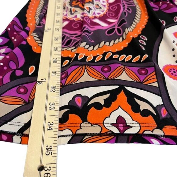 Sunny Leigh Print Dress Orange Purple Gray Tie Neckline Size Medium - Picture 8 of 9